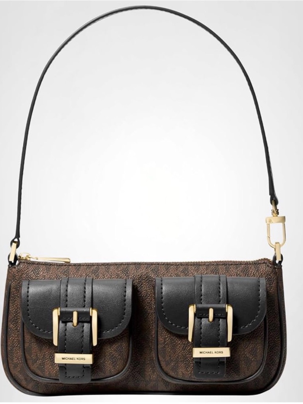 MICHAEL KORS NWT (Zoe) Small Brown/Black MK Signature Convertible Pouchette.